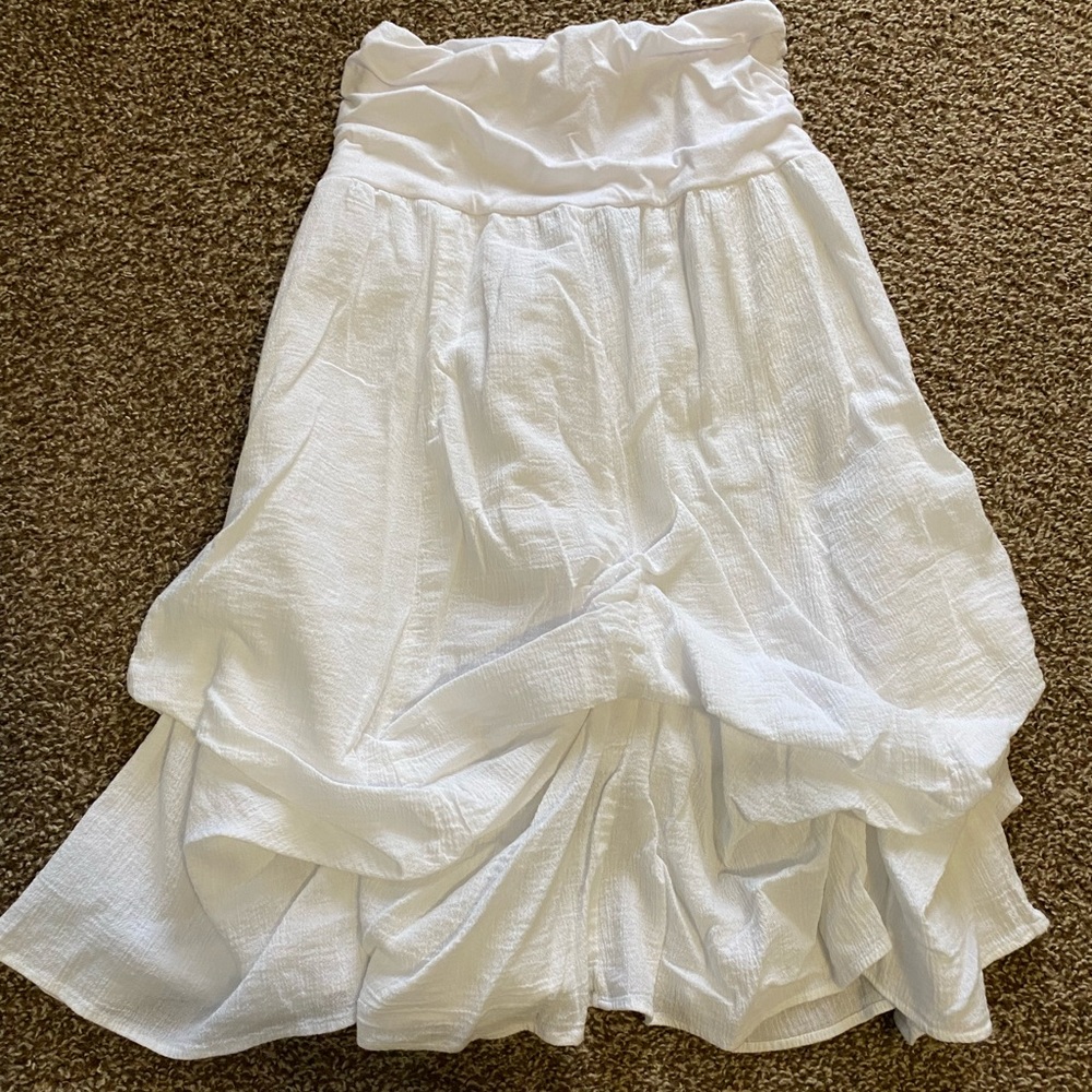 Boho White Rusched Skirt - Size M